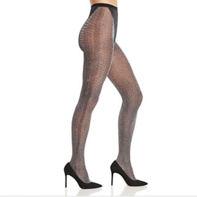 NIB Womens Medium Fogal Kristal Diamond Design Pantyhose Tight Black Silver